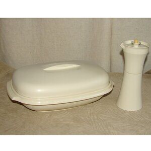 Vtg Almond Tupperware Microwave Steamer/4pc Serving Bowl + Cruet, 1273-5, 1246